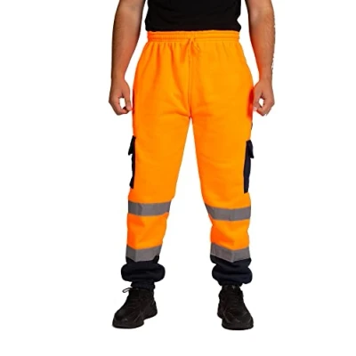 Image of LABEL APPAREL Hi Vis Viz Jogging Bottoms Joggers Workwear Trousers (Small, Orange/Navy)
