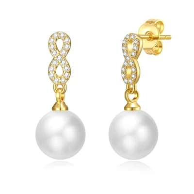 Image of Philip Jones Gold Plated Infinity Pearl Drop Earrings Created with Zircondia® Crystals
