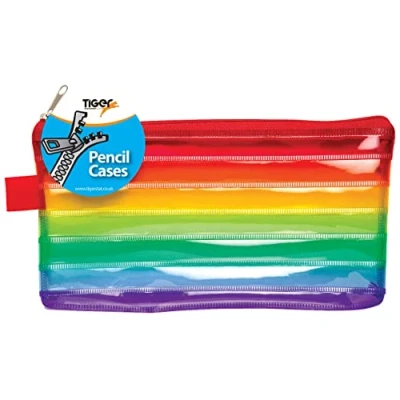 Image of Tiger pencil case rainbow colours 8 x 4 inch zippy bag ideal for filing/storage/back to school
