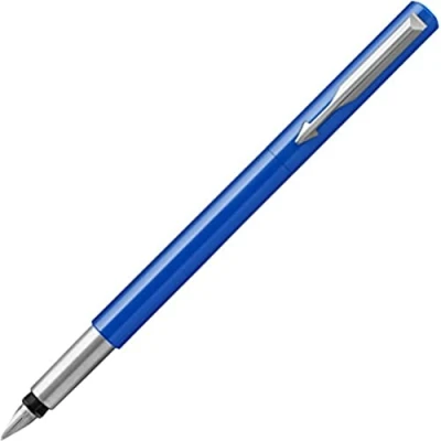 Image of Parker Vector Fountain Pen Blue with Chrome Trim Medium Nib Ink Hangtab