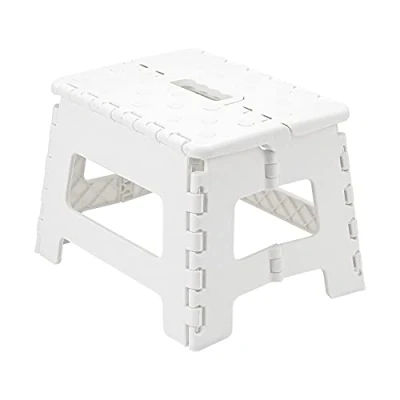 Image of Multi Purpose Anti Slip Folding Plastic Step Stool, 9 inch 22cm Height Compact Foldable Stool For Kids &amp; Adults, Kitchen Garden Bathroom Collapsible Stepping (White)