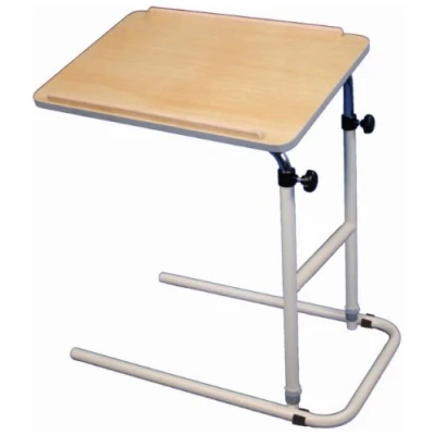 Image of Aidapt Overbed and Chair Table Desk With Hygienic Laminated Easy Clean Top, Height Angle Adjustment For Writing, Eating, Reading Hobbies. Fitted Anti Slip Feet