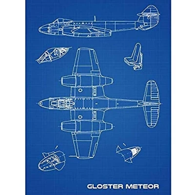 Image of Artery8 Gloster Meteor British Jet Fighter Blueprint Plan Unframed Wall Art Print Poster Home Decor Premium