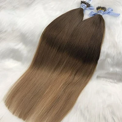 Image of GOOFIT Nano Tip Hair Extensions Beads Human Remy Ring 1g/s, 50s/pack (20&quot; T#2/12 Dark Brown mix Light Brown)