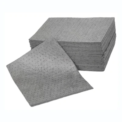 Image of Maintenance Absorbent Pads Absorb Oil, Water, Coolants, For General Use Spill Control Sheets 50cm x 40cm, 100 Sheets, Sonic Bonded Core with Spun Bound Top Layer, Grey Indoor/Outdoor