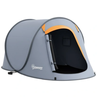 Image of Outsunny 2 Man Pop up Tent, Camping 2000mm Waterproof with Portable Carry Bag for Fishing Hiking Backpacking, Grey