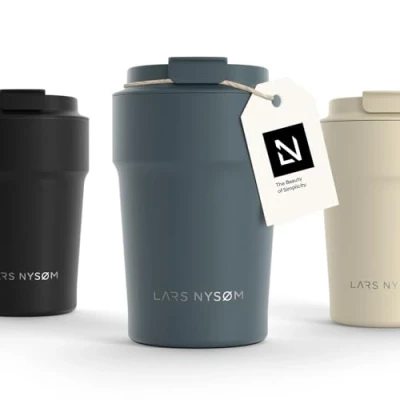 Image of LARS NYSØM Thermo Coffee Mug to Go 13oz Travel 0.38 Liter with Insulation Leak Proof Stainless Steel Thermal Tumbler for and Tea on The (Stone Blue, 380ml)