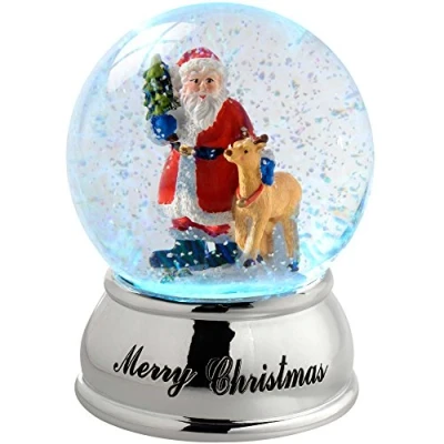 Image of WeRChristmas Santa and Reindeer Colour Changing Snow Globe Christmas Decoration, 10 cm Multi