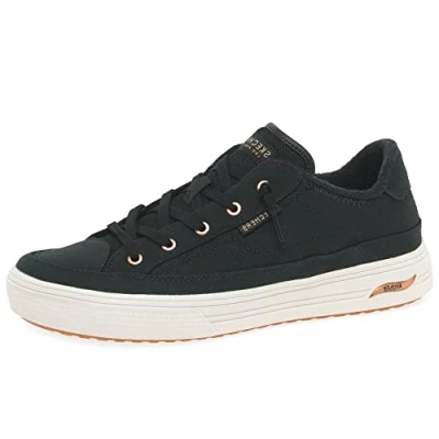 Image of Skechers Women&#039;s Arch FIT Arcade Sneaker, Black Canvas/Rose Gold Trim, 8 UK