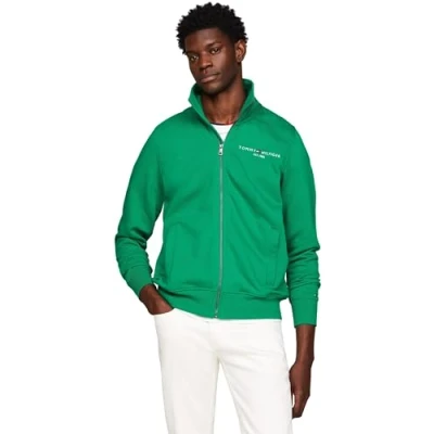Image of Tommy Hilfiger Men Logo Knitted Cardigan with Zip, Green (Olympic Green), L
