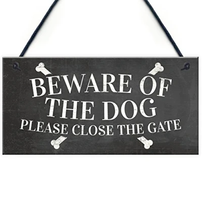 Image of RED OCEAN Beware Of The Dog Warning Sign Garden Gate House Door Hanging Outdoor Plaque Gift