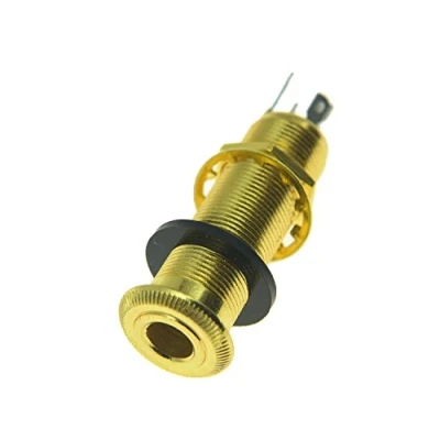 Image of KAISH Stereo Copper Guitar Bass Barrel Jack Cylinder Input/Output Jacks 4 Pins Gold