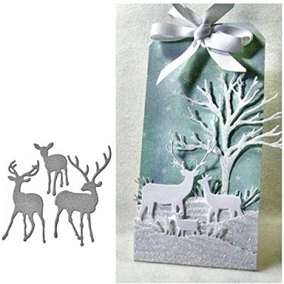 Image of U horizon Christmas Deer Cutting Dies, DIY Scrapbooking Metal Embossing Stencil Template Mold for Album Paper Card Art Craft