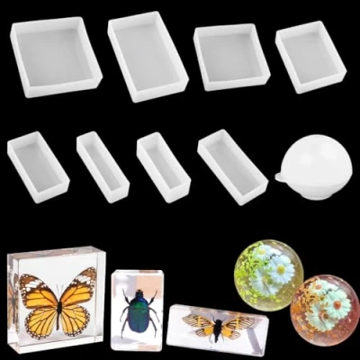 Image of FineInno 9 Packs Cuboid Silicone Mould Rectangle Resin Square Epoxy Casting Mold for DIY Paperweight Specimen