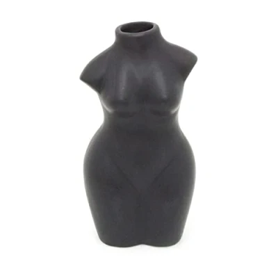 Image of 20cm Ceramic Female Body Vase Silhouette Human Sculpture Shaped Flower Black