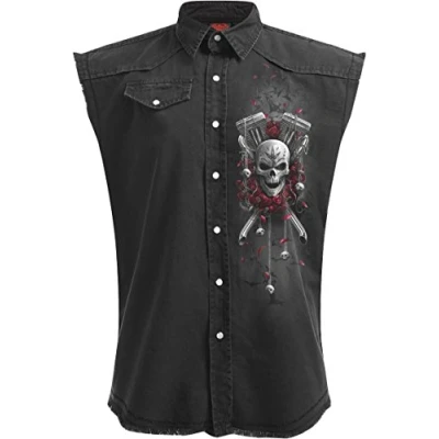 Image of Spiral Dotd Bikers Sleeveless Stone Washed Worker Black XL