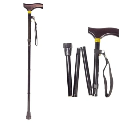 Image of Aidapt Fold Down Adjustable Height Lightweight Walking Stick with Anti Slip Ferrule Foot to Aid Stability and Confidence when Supplied a Hanging Carry Strap Wood Handle