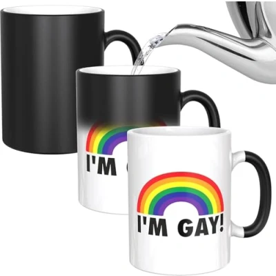 Image of I&#039;m Gay Rainbow Color Change Mug Funny/Rude Heat Colour Magic Changing 11oz Reveal Naughty Mug, Perfect Novelty Gag Gift, Gifts for Work Colleagues