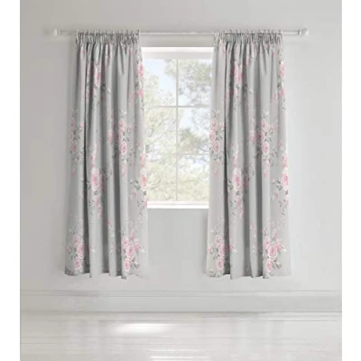 Image of Catherine Lansfield Canterbury Floral 66x72 Inch Lined Eyelet Curtains Two Panels Grey