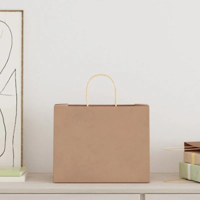 Image of vidaXL Paper Bags 50 pcs with Handles Brown 32x22x24 cm