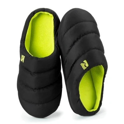Image of RockDove Men&#039;s Campground Memory Foam Down Slipper, Size 12/13 UK Men, Black and Lime