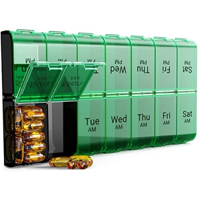 Image of Extra Large Pill Organizer 2 Times a Day, XL 7 Day AM PM Box, Weekly Case Twice Oversized Daily Medication for Vitamin Supplement and Big Fish Oil