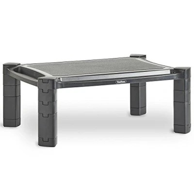Image of VonHaus Plastic Monitor Stand for Desks, 4 Level Height Adjustable Screen Riser with Cable Management, Phone/Tablet Holder &amp; Adjustable, Non Slip Legs, 44x33cm Riser, 10Kg Capacity
