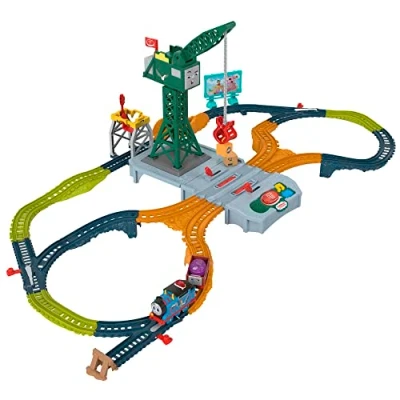 Image of Thomas &amp; Friends Motorized Train Set, Talking Cranky Delivery Battery Powered Toy Crane with Songs Sounds, UK English Version, HRB37
