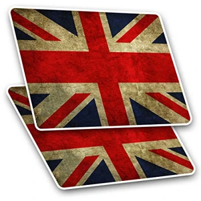 Image of Rectangle Stickers (Set of 2) 10cm Vintage Union Jack Flag Distressed Fun Decals for Laptops,Tablets,Luggage,Scrap Booking,Fridges, #8887