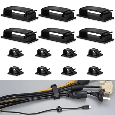 Image of 60 Pcs Self Adhesive Cable Management Clips, Wire Organizer Clips Cord Holder for Tv Pc Laptop Ethernet Desktop Home Office Two Size(Small, Large)