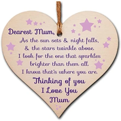 Image of Handmade Wooden Hanging Heart Plaque Gift to remember Mum Loving Thoughtful Mother Keepsake