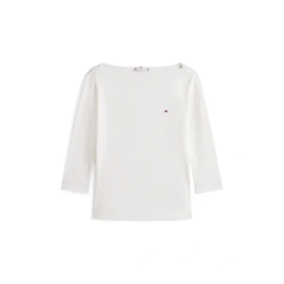 Image of Tommy Hilfiger Women&#039;s New Cody Slim Boat NK 3/4SLV WW0WW40589 S/S Knit Tops, White (Nos Ecru), XXS