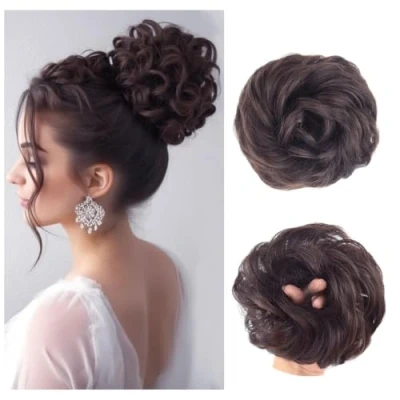 Image of 1 Piece Messy Hair Bun Synthetic Chignon Ponytail Wavy Curly Scrunchies Extension for Women Updo Hairpieces (6A#)
