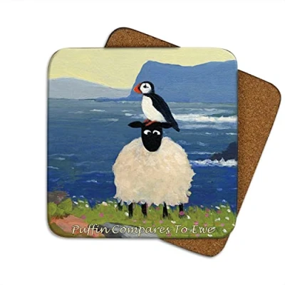 Image of Puffin Compares to Ewe Coaster by Thomas Joseph Funny Sheep