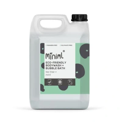 Image of Miniml All Natural Body Wash and Bubble Bath 5L Refill Moisturising Tea Tree Mint Sensitive Skin Eco Shower Gel Soak Vegan Friendly Hand, Face &amp; High Foam Scrub