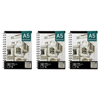 Image of iTrend A5 Artist Sketch Book with Ring Binder White Art Drawing Paper 100 Pages Pad 140GSM Cartridge 14.8 CM x 21 Pack of 3 Ideal for Artists, Designers, Students