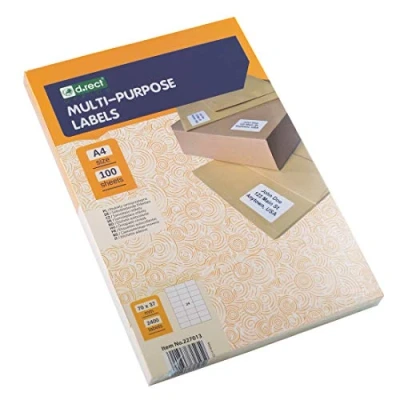 Image of D.RECT Adhesive Labels Universal (70x37mm on A4) Self Printable 100 Sheets Package 24 Sheet 2400 Pieces White