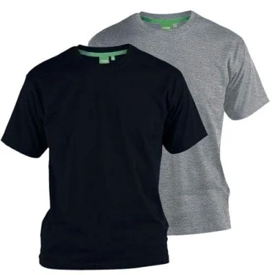 Image of D555 (KS16894 Mens Pack of 2 Crew Neck T Shirt in Black/Grey 2XL