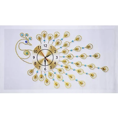 Image of ABEUTY Diamond Painting DIY 5D Special Shape Rhinestones, Gold Peacock Clock, Partial Drill Crystal Art Kits