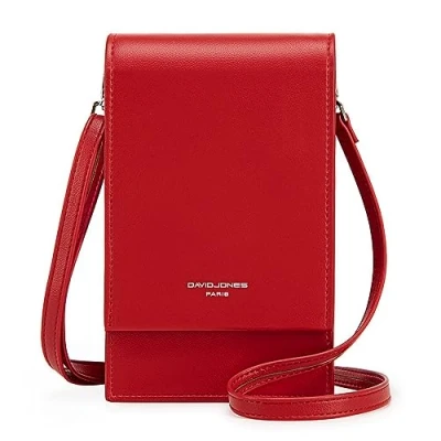 Image of David Jones Women&#039;s Mobile Phone Shoulder Bag Small Elegant Mini Satchel Faux Crocodile Leather City Work Travel Evening, Red, One Size, Stylish