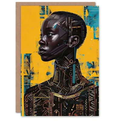 Image of Artery8 Greeting Card Futuristic Beautiful African Woman Painting Blank For Him Or Her Art Birthday