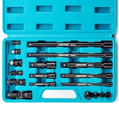 Image of Libraton Extension Bars, 3/8 1/2 1/4 Set, Spanner Extensions, with Socket Adapters, Universal Joints, Impact Coupler, Professional Accessories, Cr V