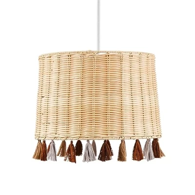 Image of Litecraft Glow Light Shade Tassle Easy Fit 27.5cm Ceiling Lampshade Natural