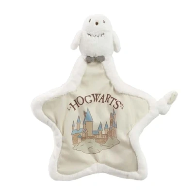 Image of Rainbow Designs Harry Potter Hedwig Comfort Blanket Soft Plush Newborn Comforter with Snowy Owl Design Star Shaped Baby Hogwarts Illustration &amp; Knotted Corner for Sensory Play