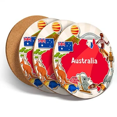 Image of 4 Set Australia Travel Map Australian Coasters Kitchen Drinks Coaster #14730