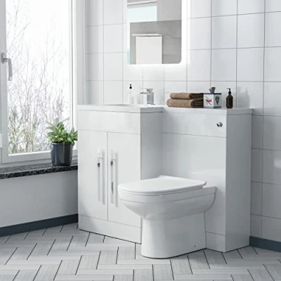 Image of Nes Home Debra Bathroom White L Shape LH Basin Vanity Unit BTW WC Toilet 1100mm