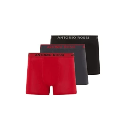 Image of ANTONIO ROSSI (3/6 Pack) Men&#039;s Fitted Boxer Hipsters Mens Boxers Shorts Multipack with Elastic Waistband Cotton Rich, Comfortable Underwear, Black, Red, Blue (3 Pack), S