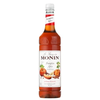 Image of MONIN Premium Pumpkin Spice Syrup 1L for Coffees, Frappes and Cocktails. Vegan Friendly, Allergen Free, 100% Natural Flavours Colourings. Perfect Lattes