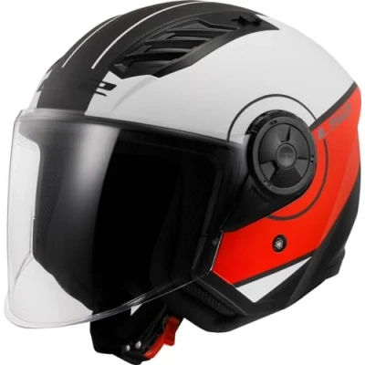 Image of Open Faced Motorcycle Helmet. LS2 Airflow II ECE 22.06 COVER MATT WHITE RED 06