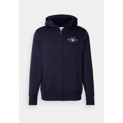 Image of GANT Men&#039;s Graphic Full Zip Hoodie Cardigan Sweater, Evening Blue, XL